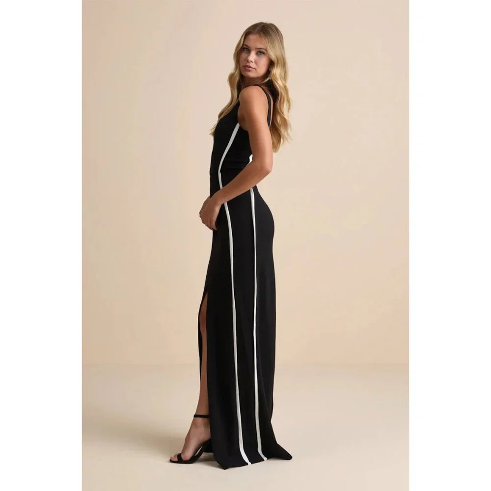 Lulus Neeva Black Front Slit Column Maxi Dress - Size M - Picture 3 of 4